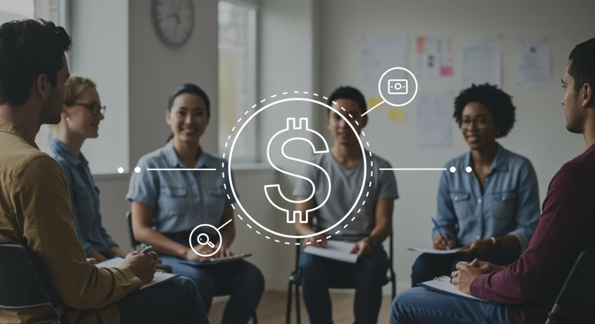 Diverse group receiving affordable mental health support through insurance benefits