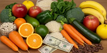 Assortment of fresh and affordable groceries for budget-friendly healthy eating