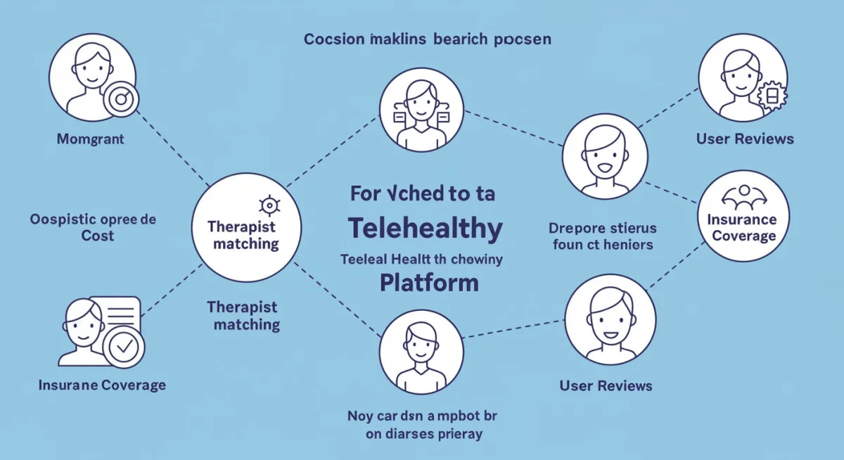 Infographic showing key factors for selecting the best telehealth mental health platform.