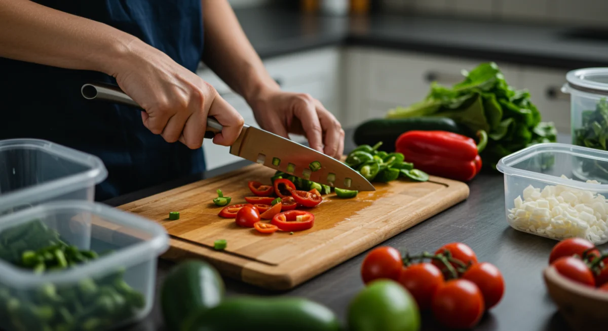 Person chopping vegetables for efficient meal prep