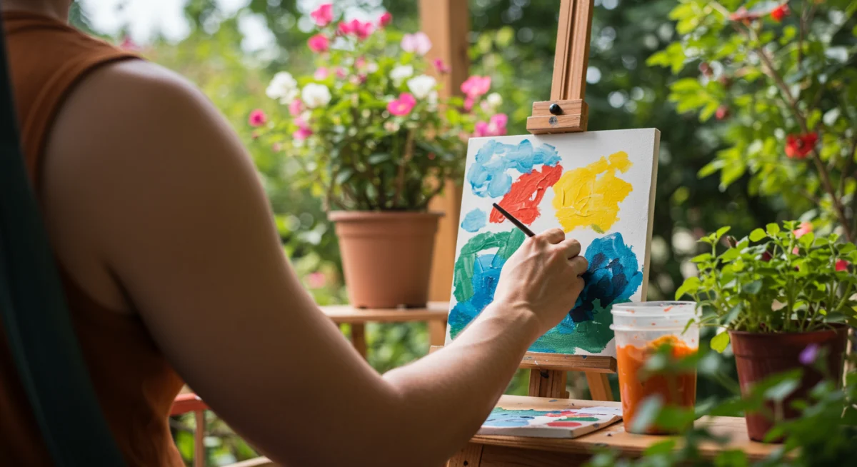 Person enjoying a hobby for mental relaxation and creative expression.