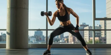 Woman lifting weights, focused on breaking fitness plateau