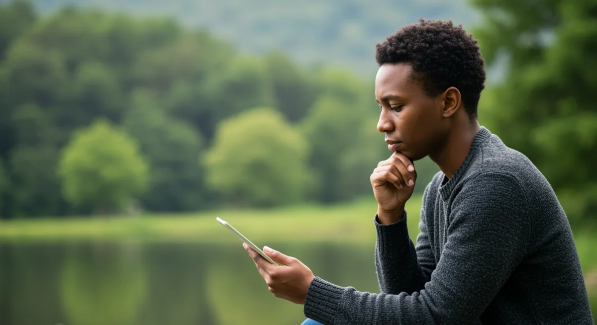 Individual accessing digital mental health support via tablet