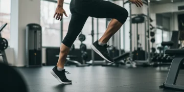 Dynamic exercise in a modern gym, symbolizing proactive health and financial savings.