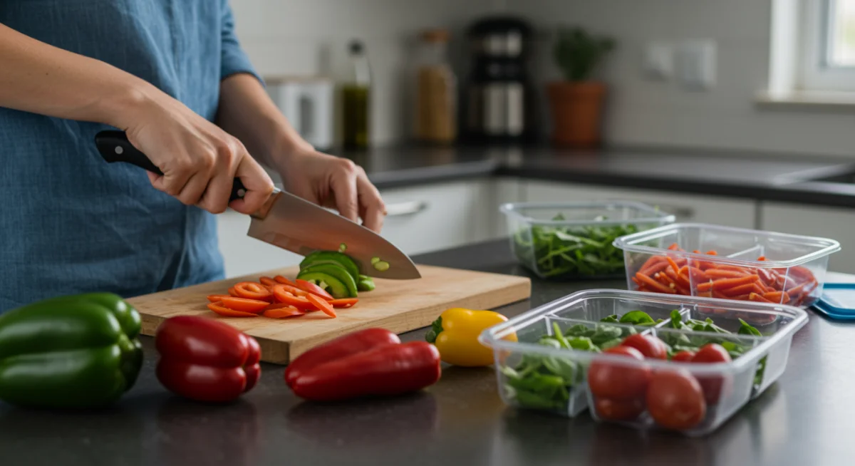 Efficient meal prep for healthy work lunches, saving time and effort.