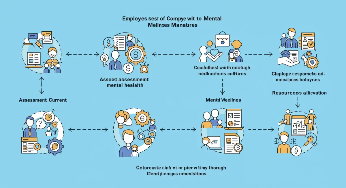 Flowchart showing employer compliance steps for mental wellness mandates