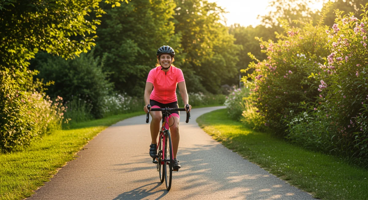 Person enjoying a bike ride on a scenic path