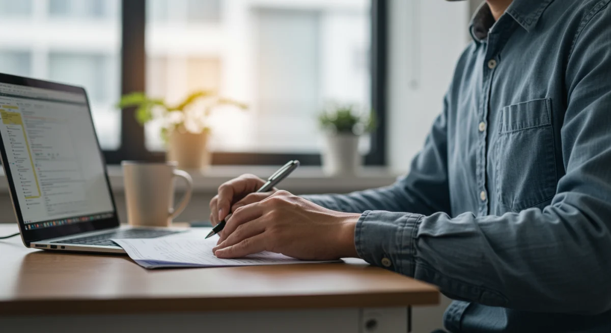 Person focused and productive at desk, achieving peak performance