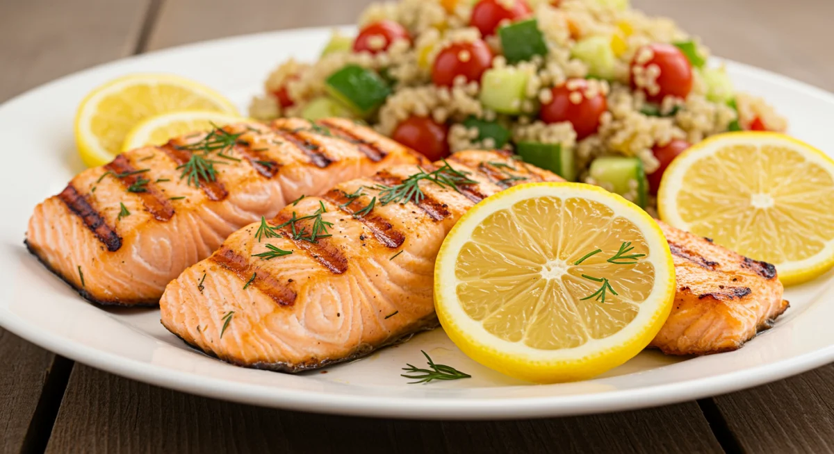 Grilled salmon with lemon and dill