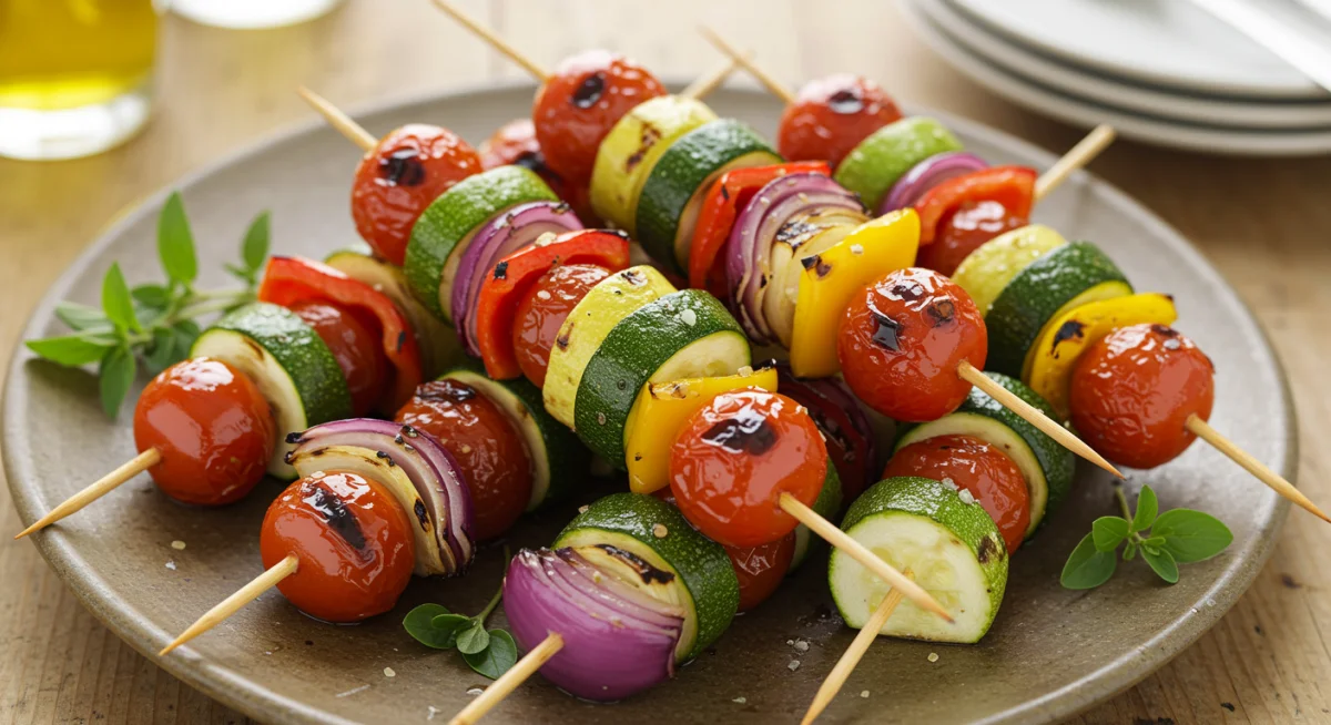 Colorful grilled vegetable skewers