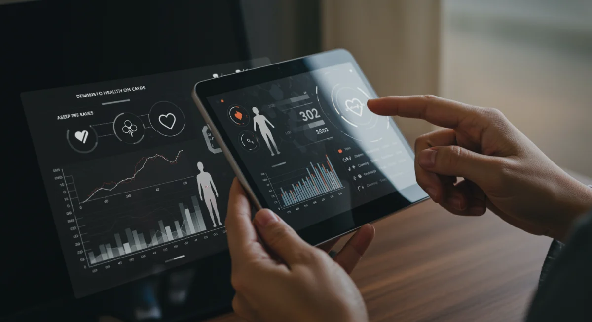 Digital health dashboard showing improved metrics and declining medical costs.