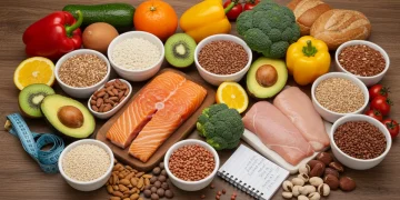 Beyond Calorie Count: 4 Key Nutritional Metrics for 2025 Health Colorful healthy food spread with tracking tools for holistic nutrition