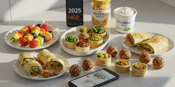 Assortment of fresh, colorful healthy snacks and ingredients for 2025 recipes