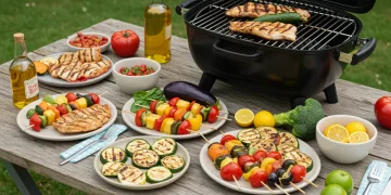 Summer cookout with healthy grilled foods
