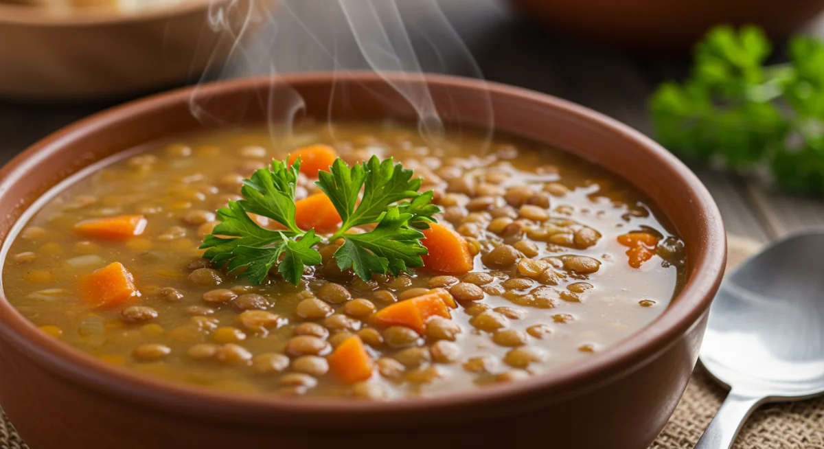 Hearty and nutritious lentil soup with fresh parsley garnish