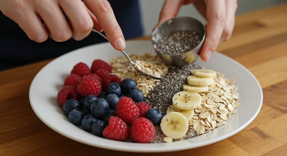 Hand preparing high-fiber foods for satiety