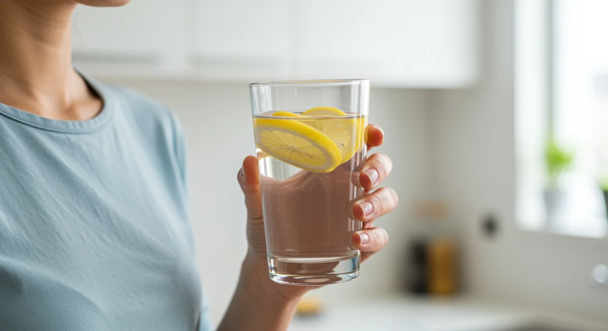 Person drinking water with lemon for appetite suppression