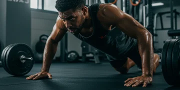 Athlete pushing past a fitness plateau in a modern gym setting