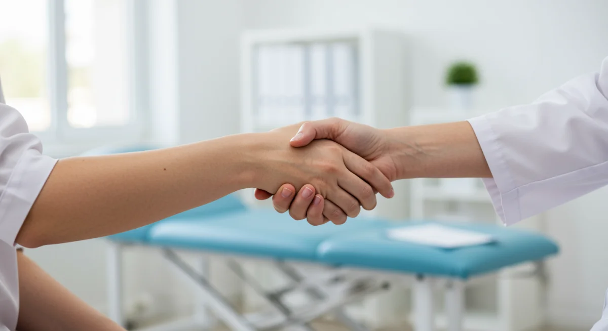 Patient and provider shaking hands, symbolizing improved access to mental health care
