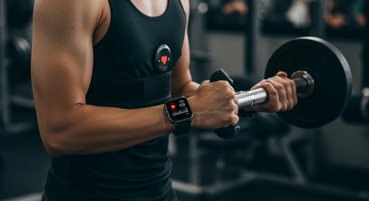 Athlete using heart rate monitor and smartwatch for performance tracking