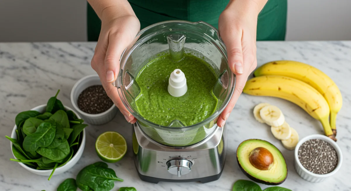 Preparing a vibrant green detox smoothie
