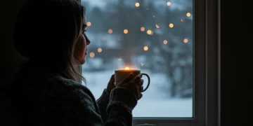 Person looking out window, proactive approach to winter blues