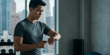 Professional preparing for a 60-minute fitness routine in a modern gym setting