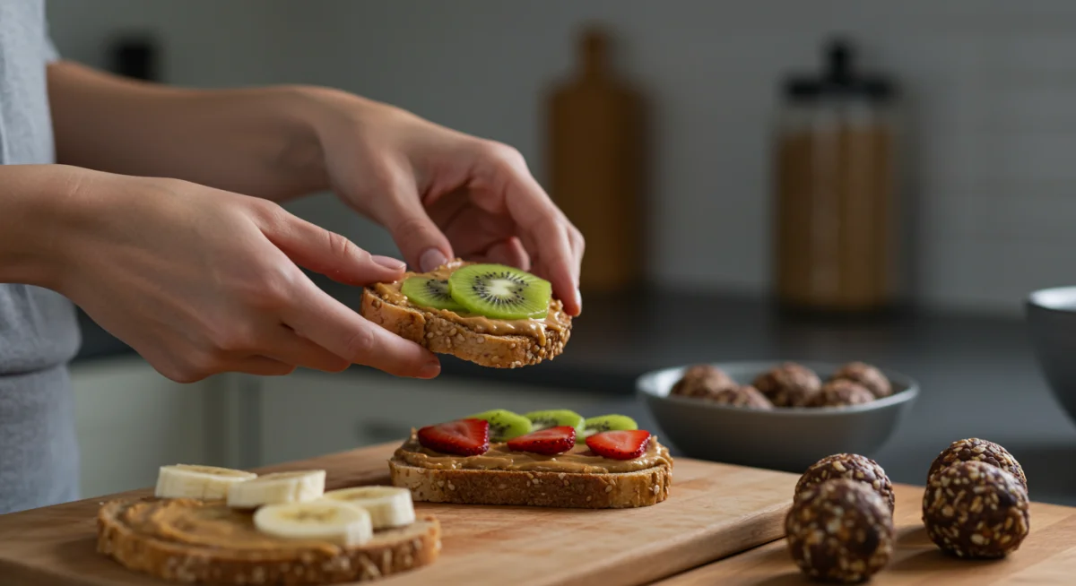 Hands preparing a quick healthy snack in a modern kitchen