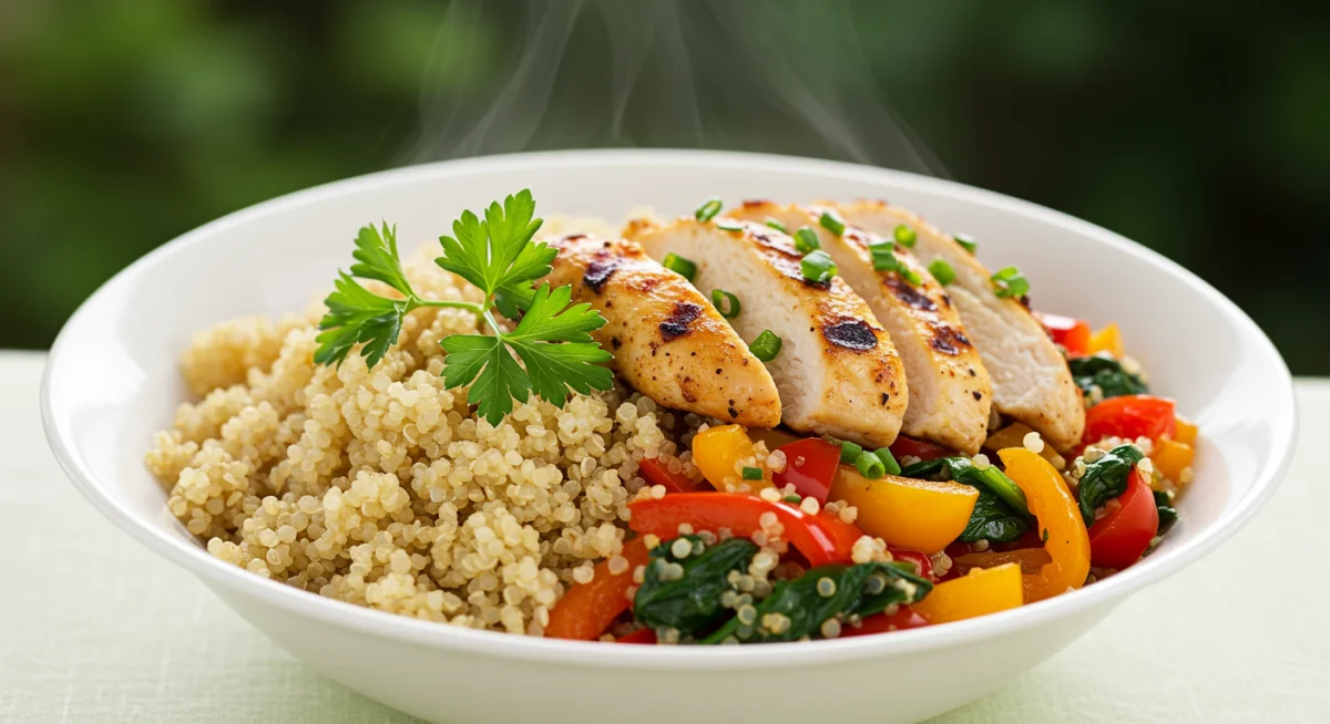 Nutrient-rich quinoa and grilled chicken recovery bowl