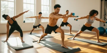 People exercising safely in a gym, focusing on proper form to prevent injuries