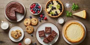 Assortment of five healthy sugar-free baked desserts with natural sweeteners