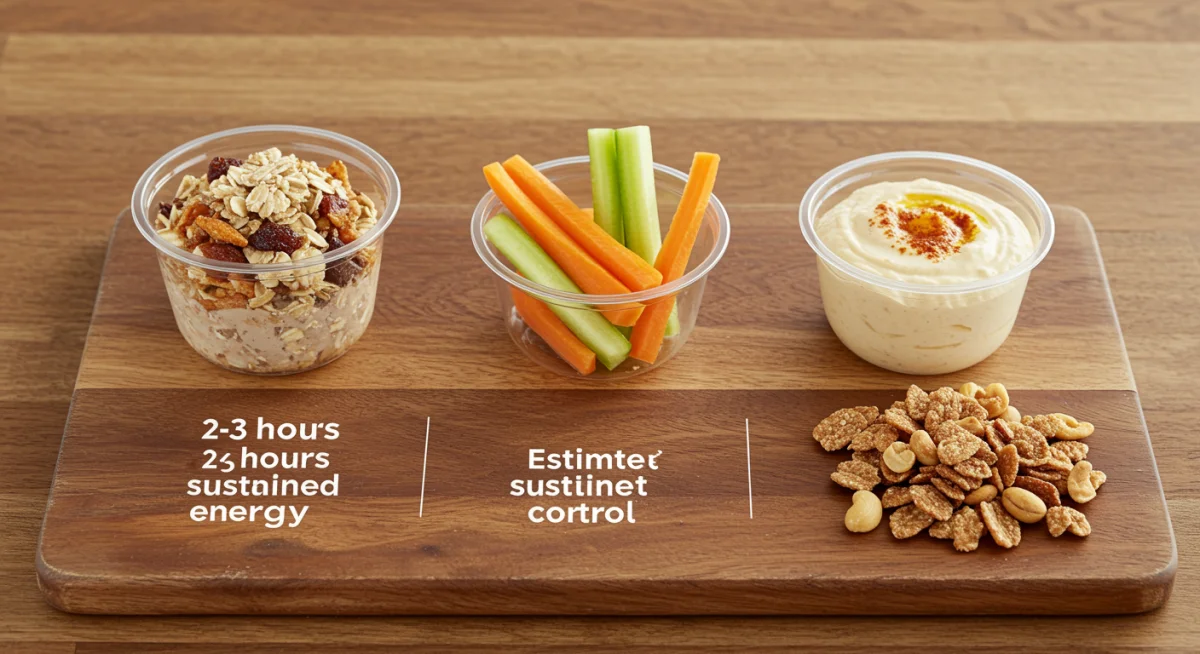 Three diverse healthy snacks designed for sustained energy