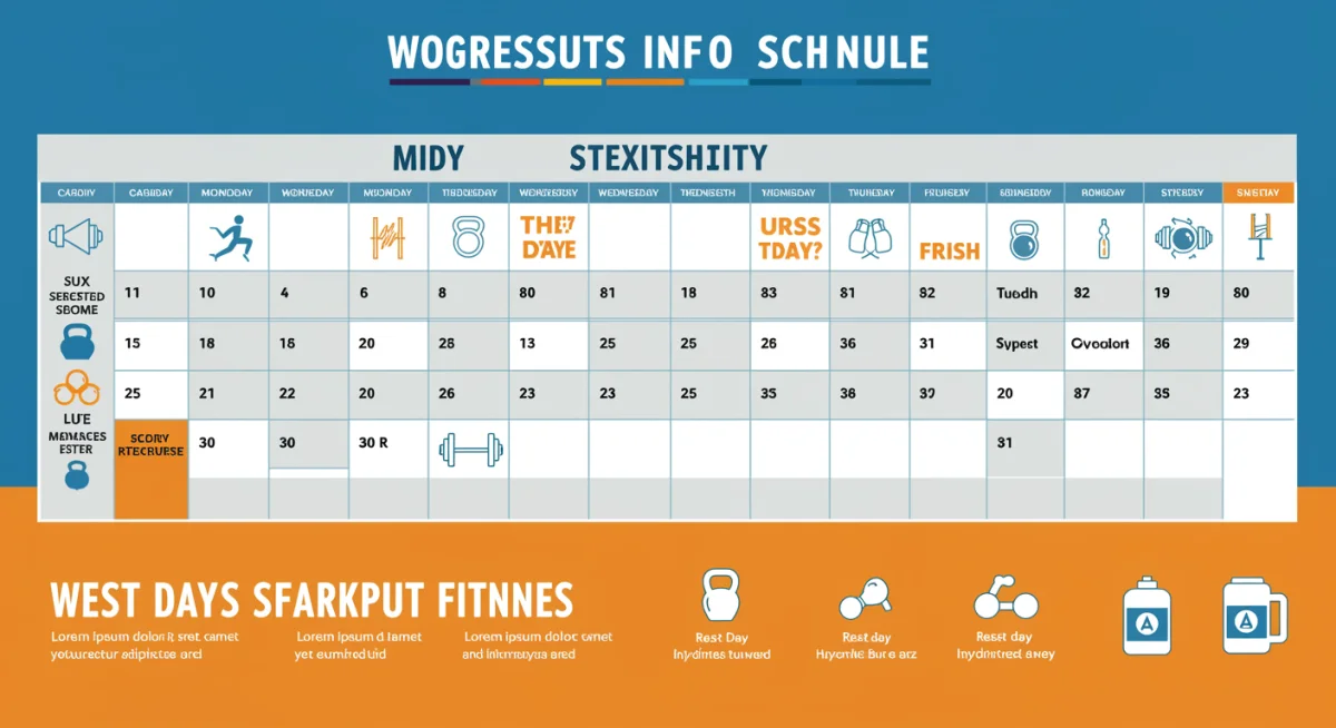 Infographic showing a structured weekly workout schedule for a progressive fitness routine.