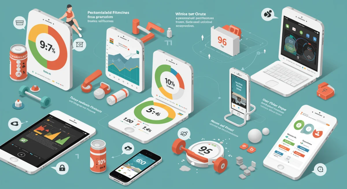 Infographic displaying data analysis and user satisfaction for personalized fitness app routines.