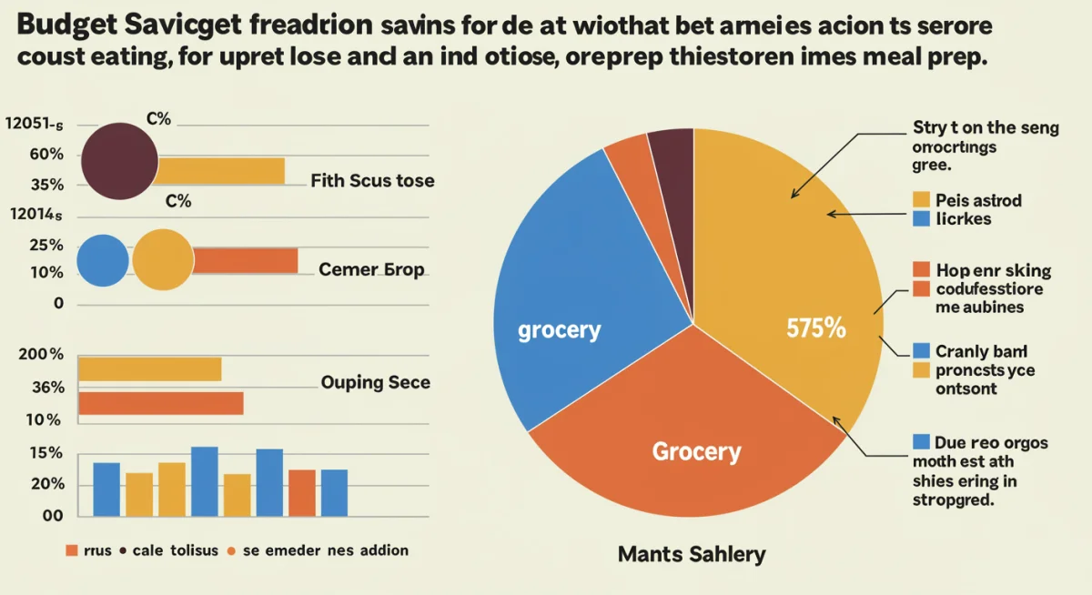 Budget breakdown graphic showing reduced grocery expenses through healthy eating and meal prep, highlighting financial impact.