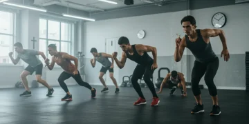 People engaged in a dynamic HIIT workout, showcasing various exercises for improved cardiovascular health.