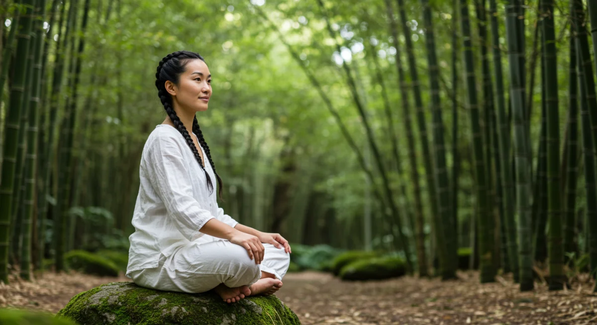 Person meditating peacefully, illustrating mindfulness for stress reduction and mental clarity.