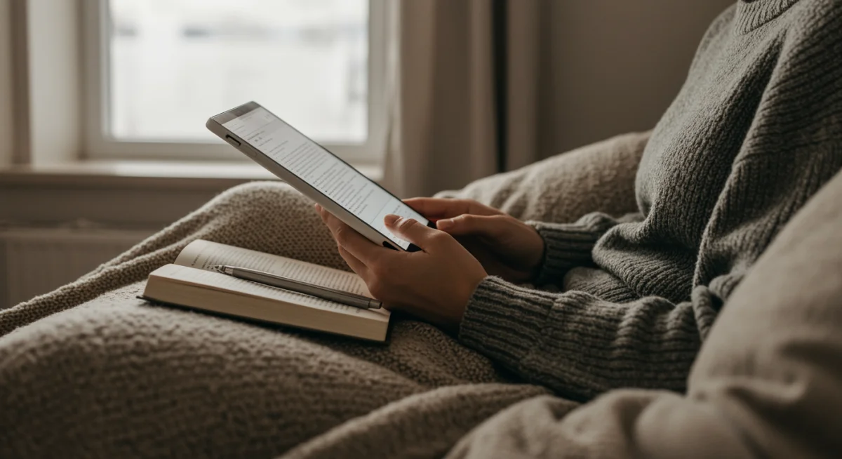 Person reading a book before bed, avoiding screens