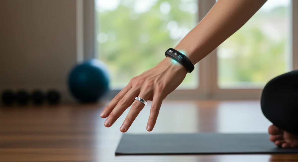 Smart ring tracking health data during a yoga session