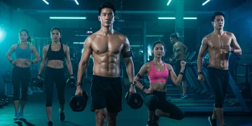 Athletes using advanced wearable tech in a modern gym